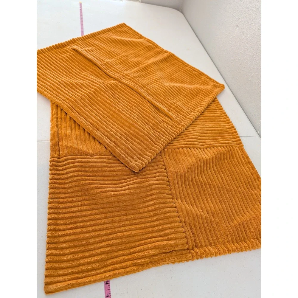 Orange Corduroy Decorative Pillow Shams Set of 2 Square 21x21 Ochre Boho